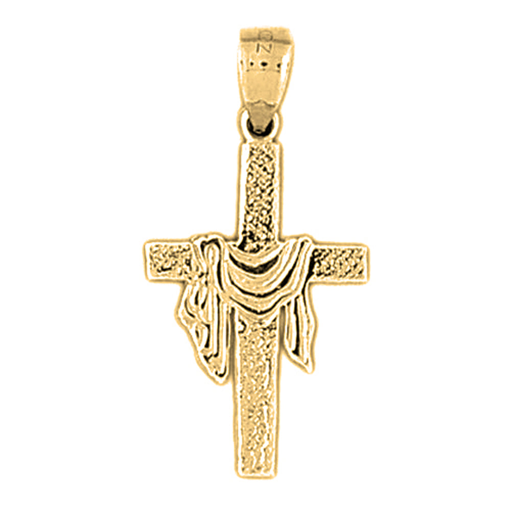 14K or 18K Gold Cross With Shroud Pendant