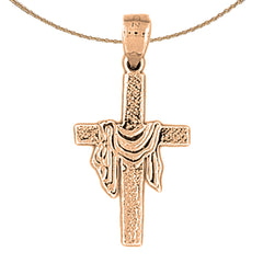 14K or 18K Gold Cross With Shroud Pendant