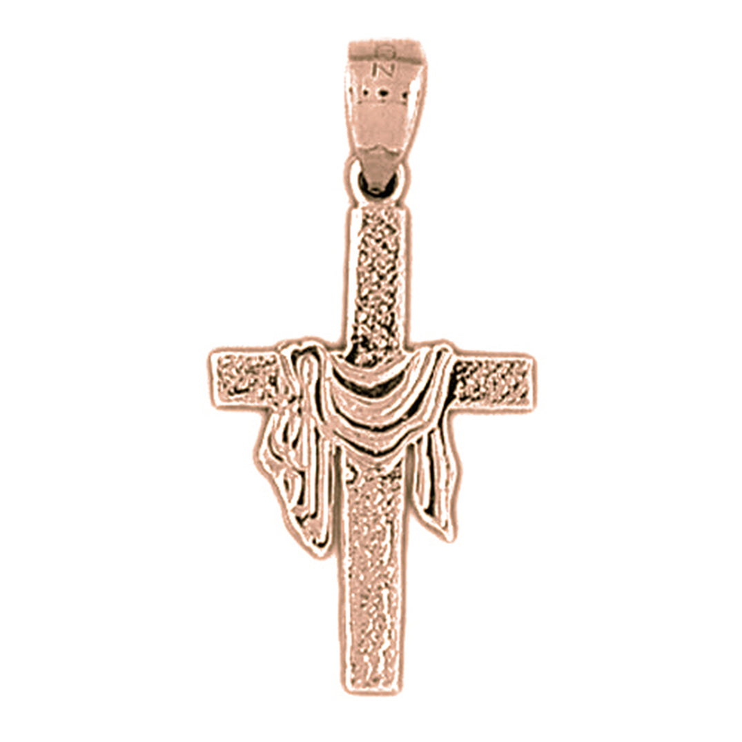 14K or 18K Gold Cross With Shroud Pendant