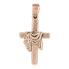 14K or 18K Gold Cross With Shroud Pendant