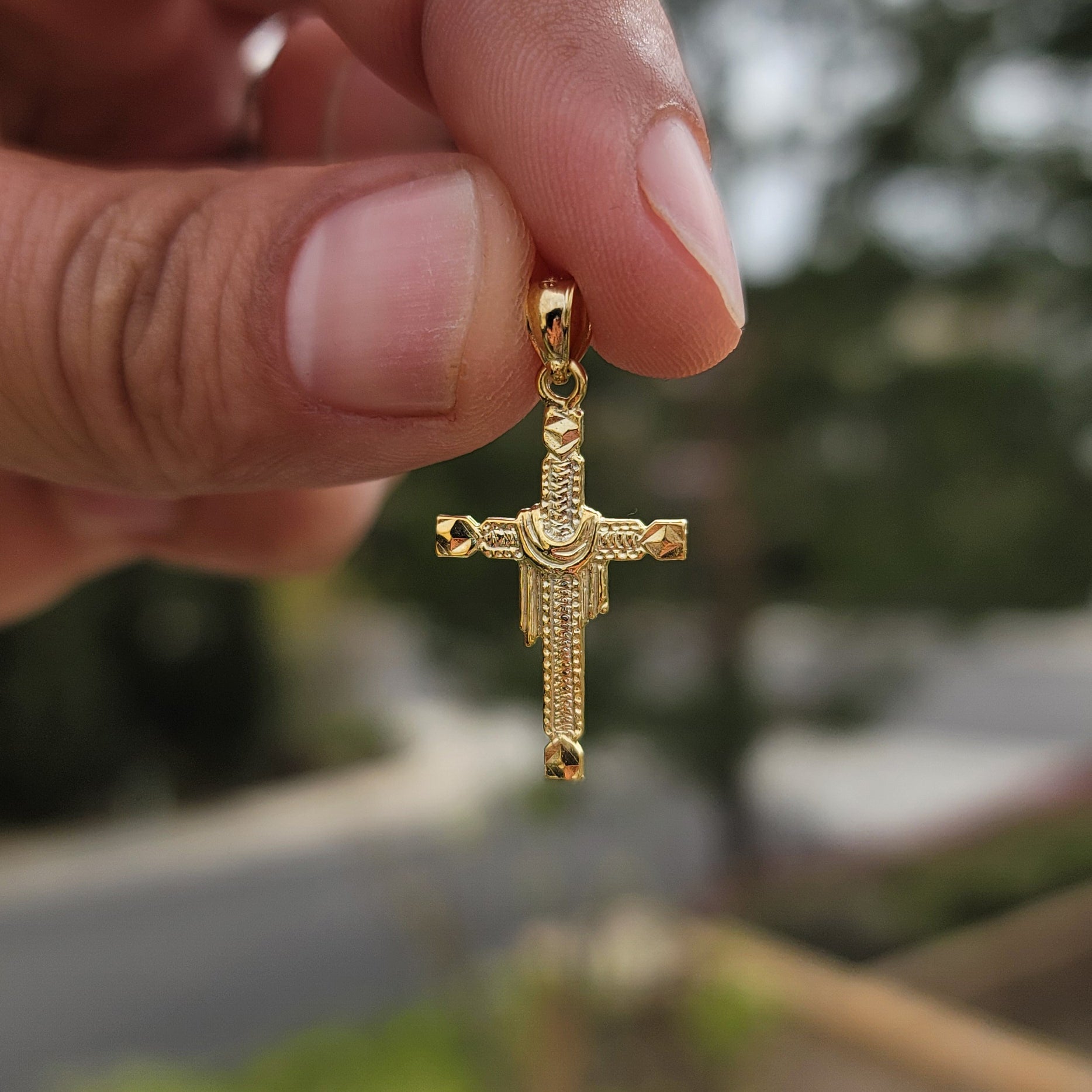 14K or 18K Gold Cross With Shroud Pendant