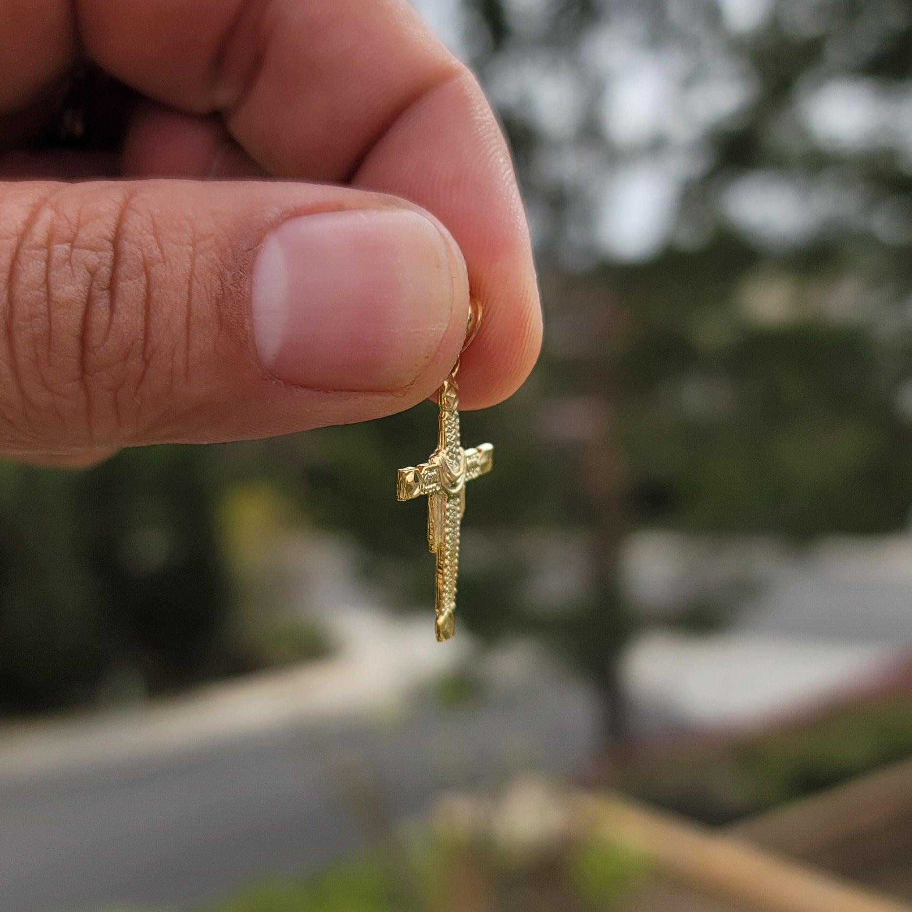 14K or 18K Gold Cross With Shroud Pendant