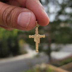 14K or 18K Gold Cross With Shroud Pendant