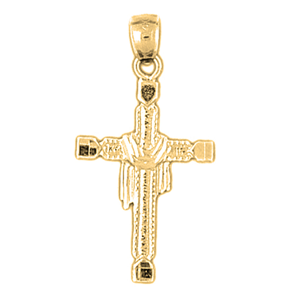 14K or 18K Gold Cross With Shroud Pendant