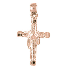 14K or 18K Gold Cross With Shroud Pendant