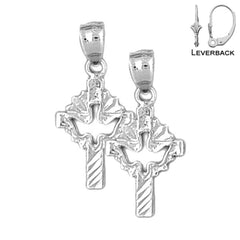 Sterling Silver 26mm Dove & Cross Earrings (White or Yellow Gold Plated)