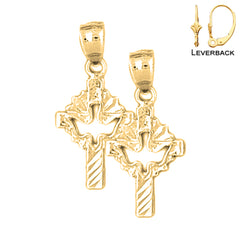 Sterling Silver 26mm Dove & Cross Earrings (White or Yellow Gold Plated)