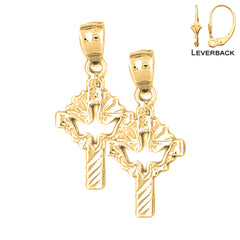 Pendientes de cruz y paloma de plata de ley de 26 mm (chapados en oro blanco o amarillo)