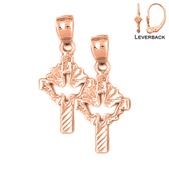 14K or 18K Gold Dove & Cross Earrings