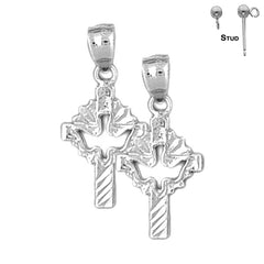 Pendientes de cruz y paloma de plata de ley de 26 mm (chapados en oro blanco o amarillo)