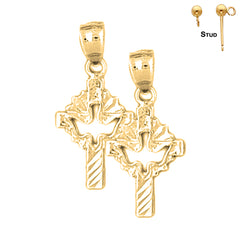 Sterling Silver 26mm Dove & Cross Earrings (White or Yellow Gold Plated)