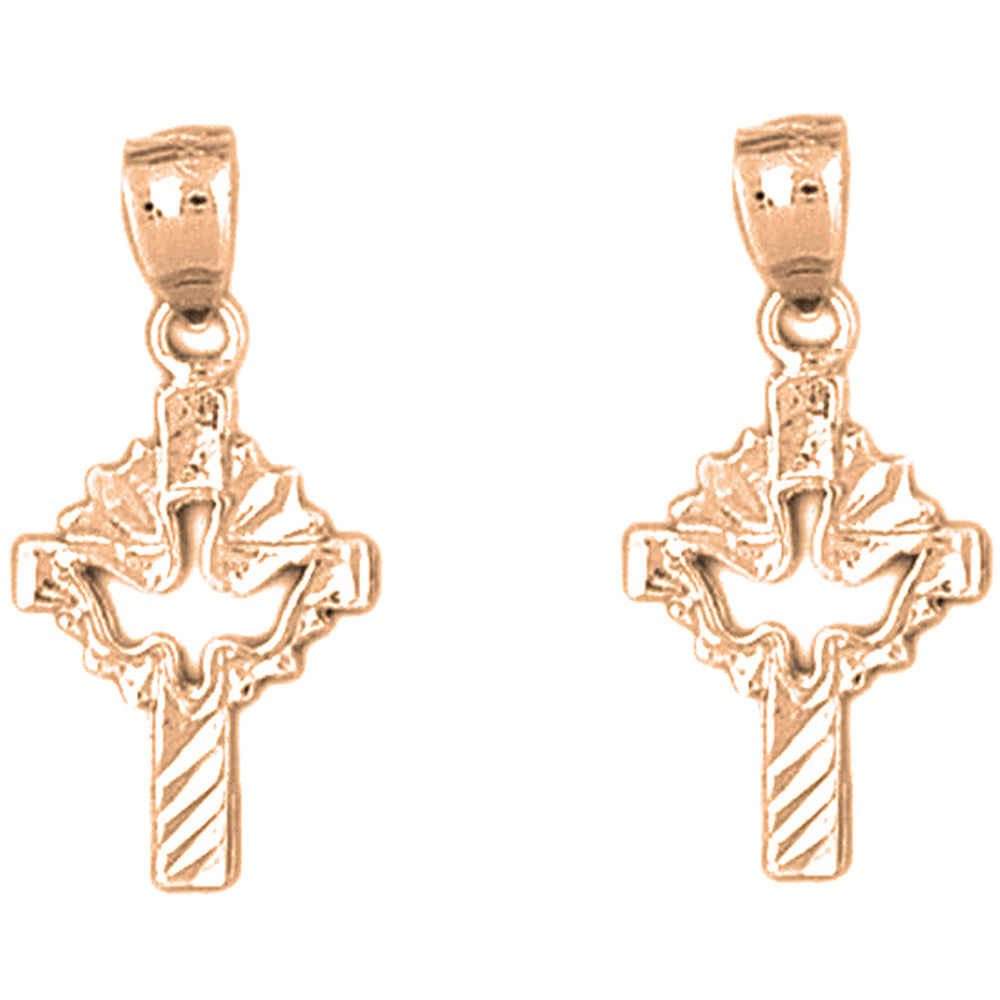 14K or 18K Gold 26mm Dove & Cross Earrings