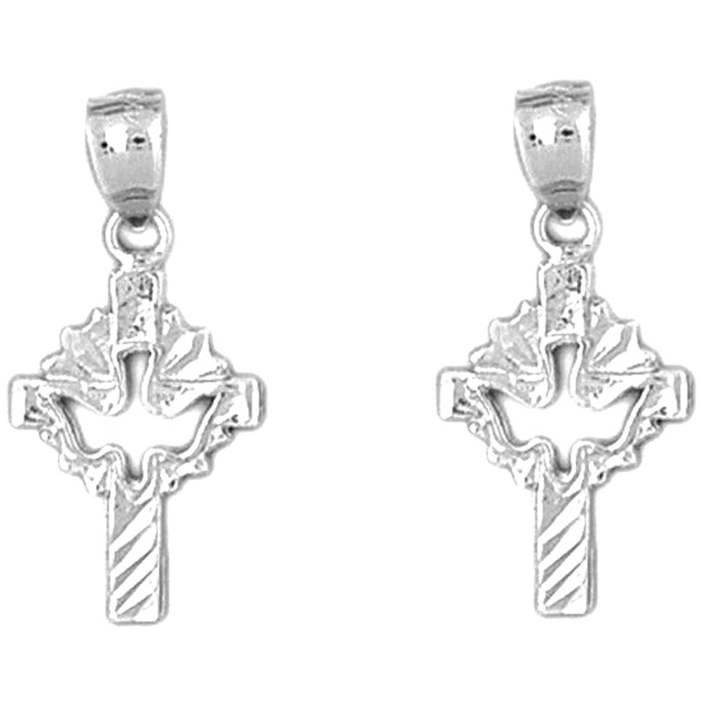 Sterling Silver 26mm Dove & Cross Earrings