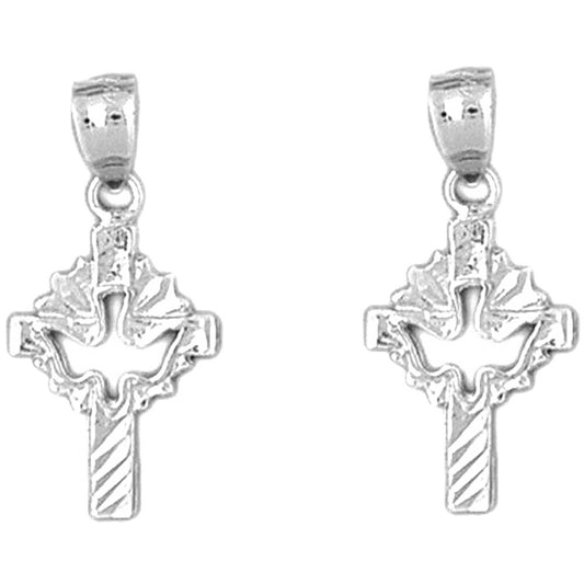 Sterling Silver 26mm Dove & Cross Earrings