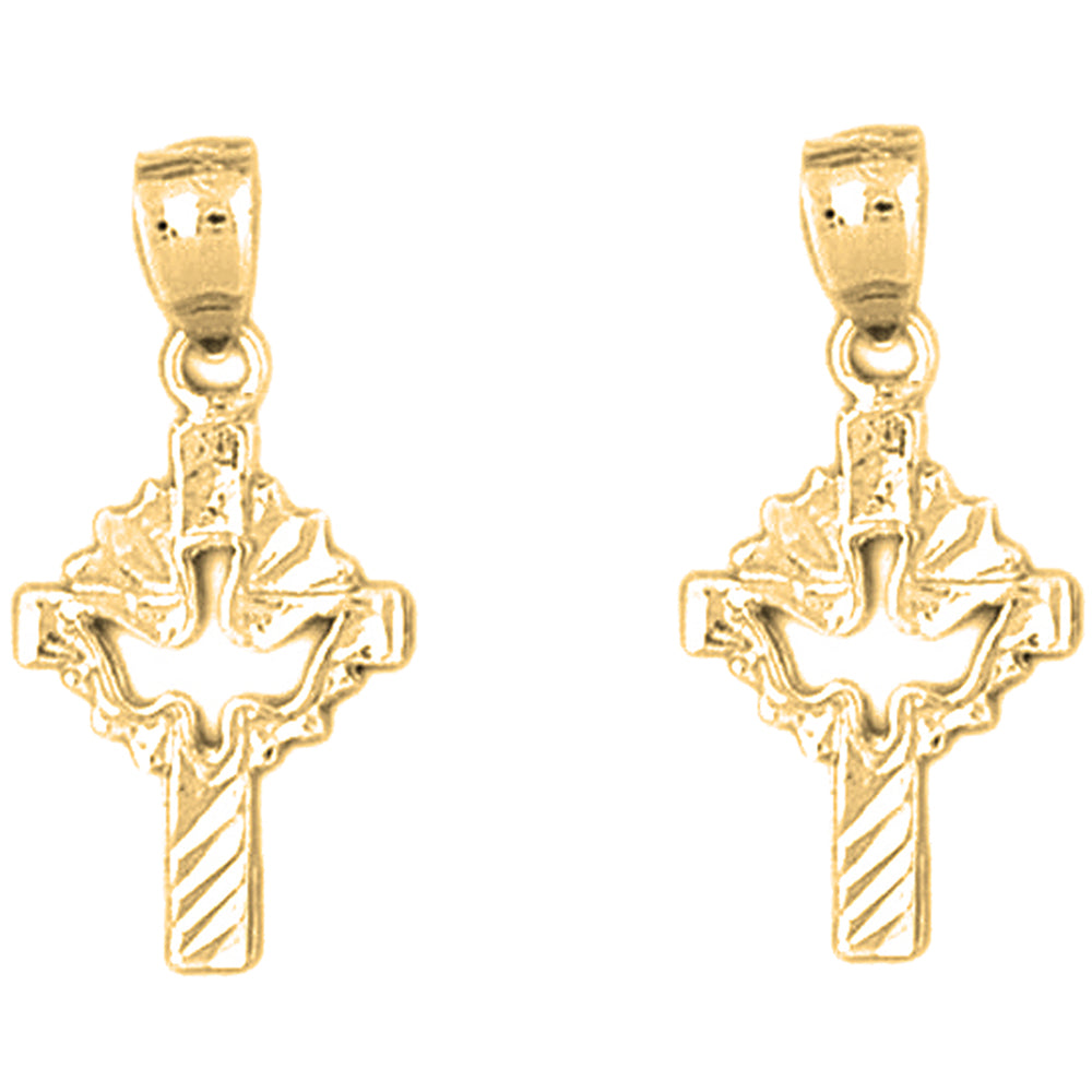 14K or 18K Gold 26mm Dove & Cross Earrings