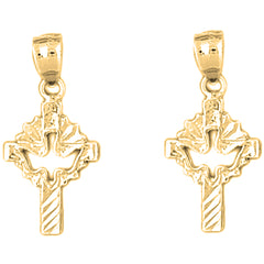 14K or 18K Gold 26mm Dove & Cross Earrings