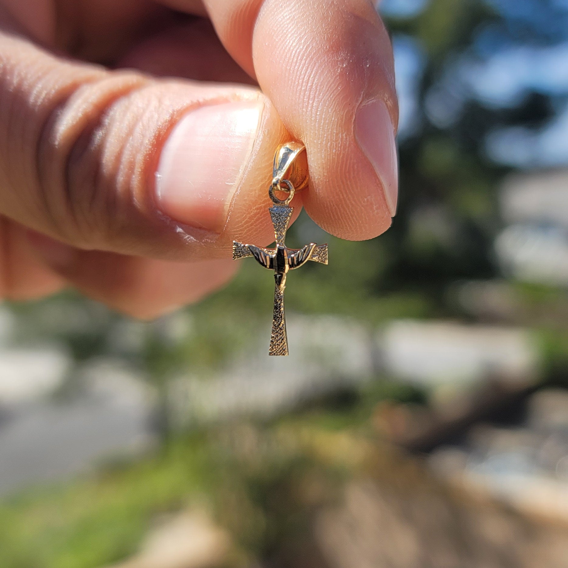 14K or 18K Gold Dove & Cross Pendant