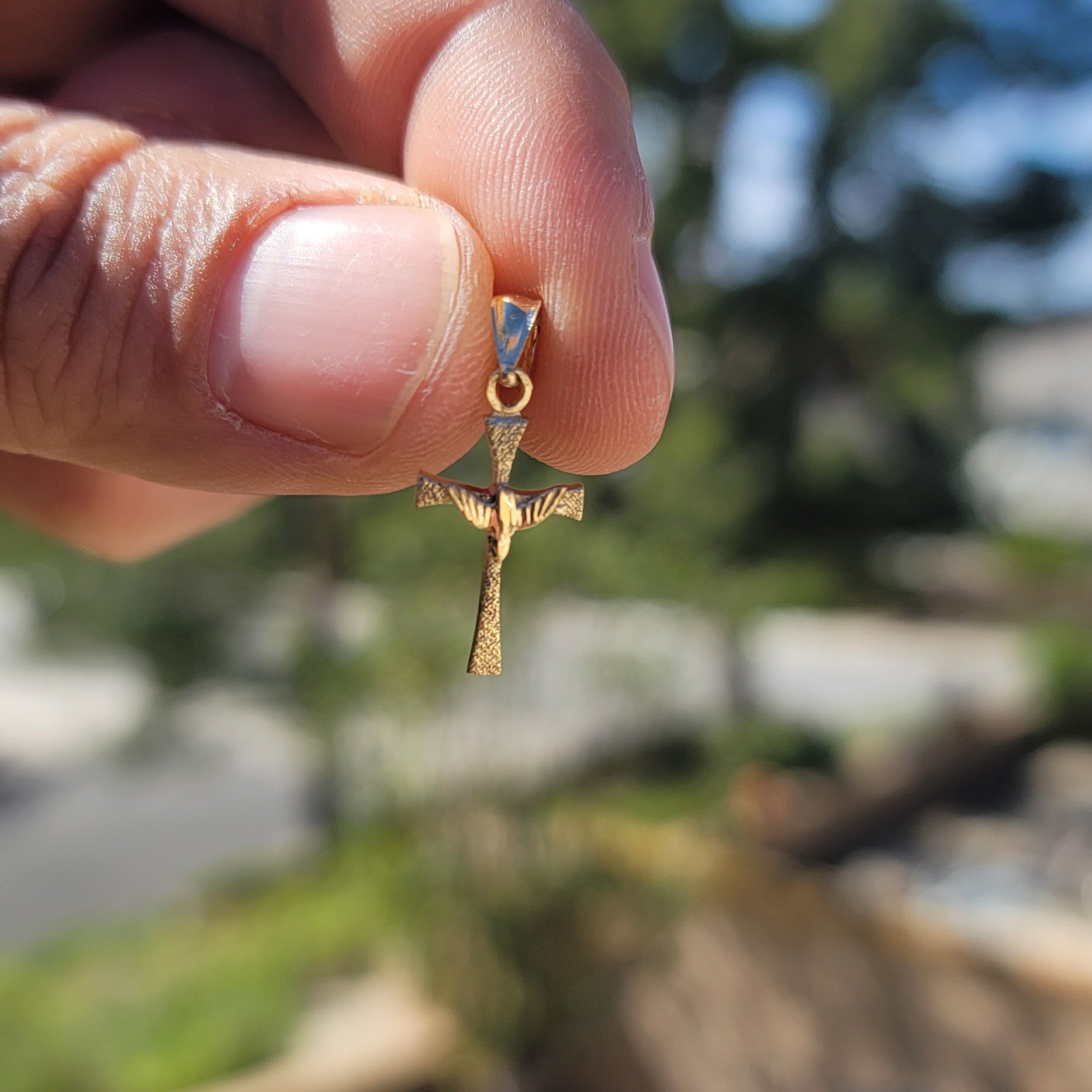 14K or 18K Gold Dove & Cross Pendant