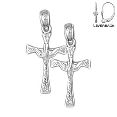 Sterling Silver 22mm Dove & Cross Earrings (White or Yellow Gold Plated)