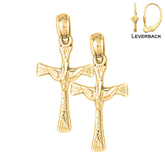 Sterling Silver 22mm Dove & Cross Earrings (White or Yellow Gold Plated)