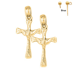 Pendientes de paloma y cruz de plata de ley de 22 mm (chapados en oro blanco o amarillo)