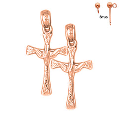 14K or 18K Gold Dove & Cross Earrings