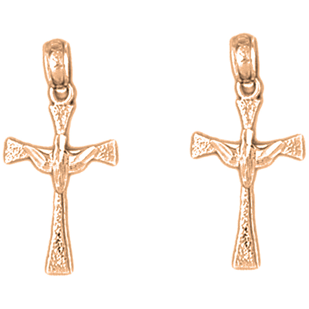 14K or 18K Gold 22mm Dove & Cross Earrings