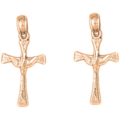 14K or 18K Gold 22mm Dove & Cross Earrings