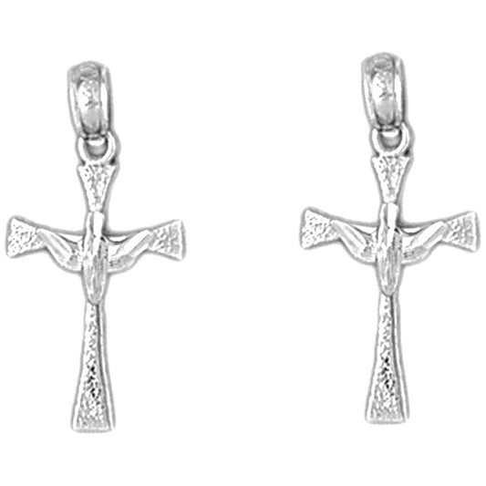 Sterling Silver 22mm Dove & Cross Earrings