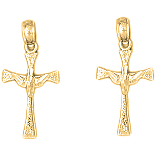 Yellow Gold-plated Silver 22mm Dove & Cross Earrings