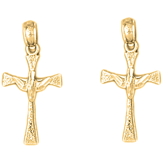 14K or 18K Gold 22mm Dove & Cross Earrings