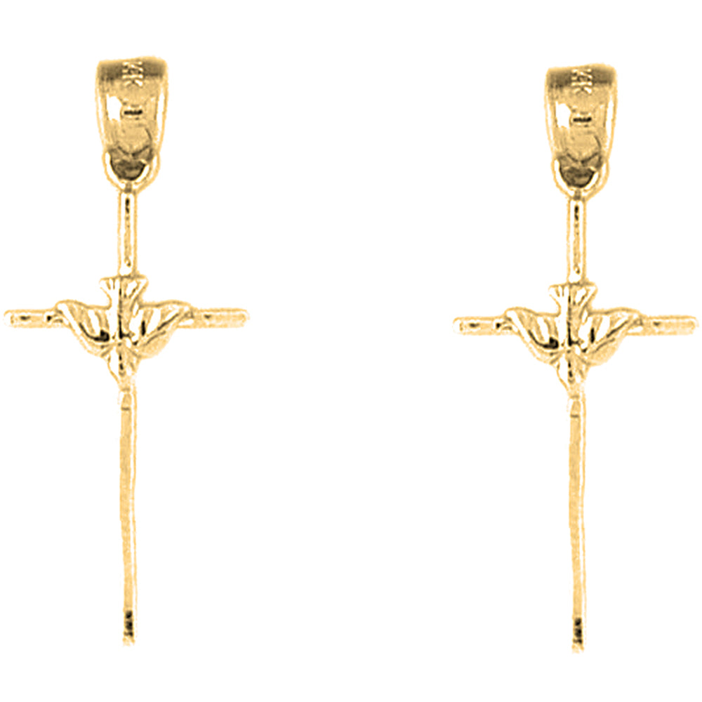 14K or 18K Gold 31mm Dove & Cross Earrings