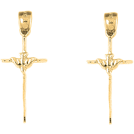 Yellow Gold-plated Silver 31mm Dove & Cross Earrings