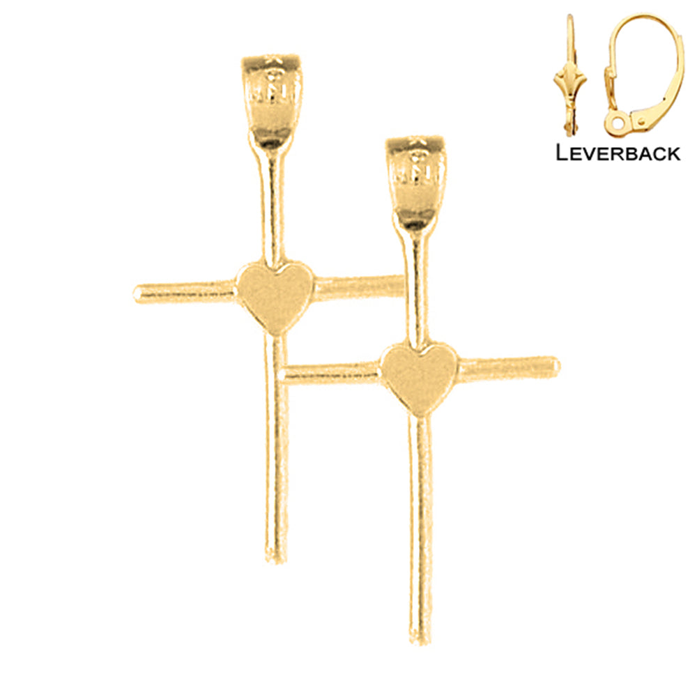 14K oder 18K Gold Herz &amp; Kreuz Ohrringe