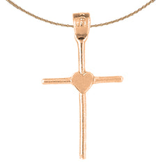 14K or 18K Gold Heart & Cross Pendant