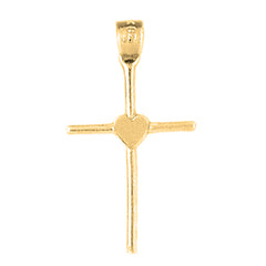 14K or 18K Gold Heart & Cross Pendant