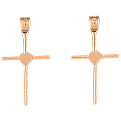 14K or 18K Gold 29mm Heart & Cross Earrings