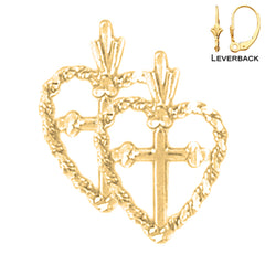 14K oder 18K Gold Herz &amp; Kreuz Ohrringe