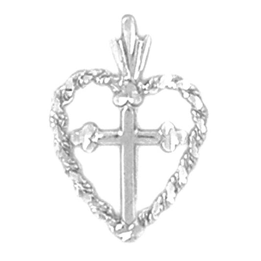 14K or 18K Gold Heart & Cross Pendant