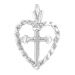 14K or 18K Gold Heart & Cross Pendant