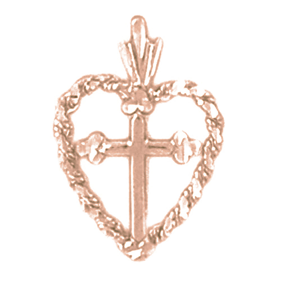 14K or 18K Gold Heart & Cross Pendant