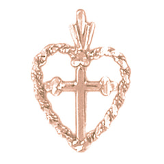 14K or 18K Gold Heart & Cross Pendant