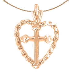 14K or 18K Gold Heart & Cross Pendant