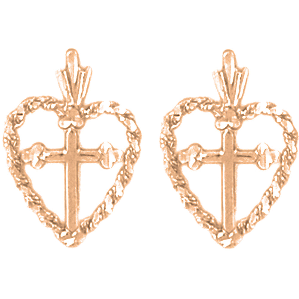 14K or 18K Gold 19mm Heart & Cross Earrings