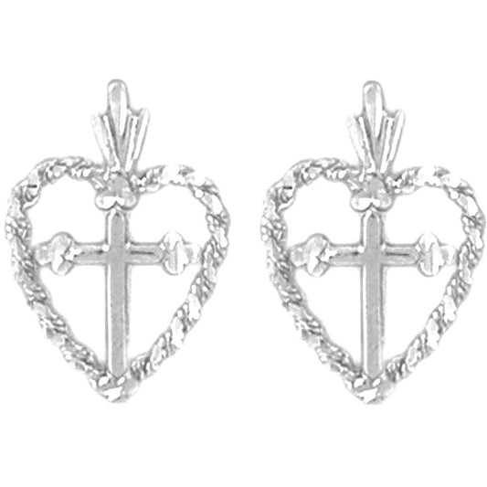 Sterling Silver 19mm Heart & Cross Earrings