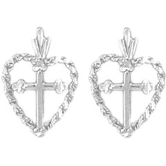 Sterling Silver 19mm Heart & Cross Earrings
