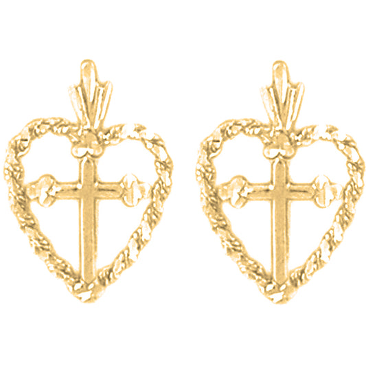 14K or 18K Gold 19mm Heart & Cross Earrings