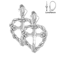 14K or 18K Gold Heart & Cross Earrings