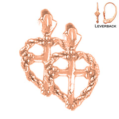 14K or 18K Gold Heart & Cross Earrings