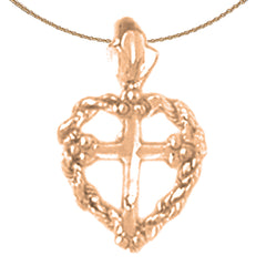 14K or 18K Gold Heart & Cross Pendant